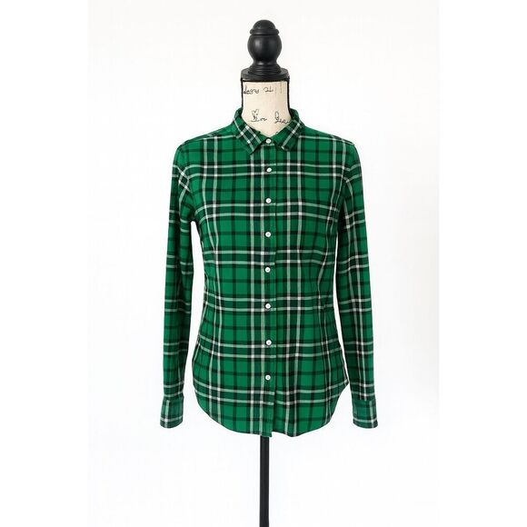 Dalia Collection L Green Plaid Flannel Button Down Shirt - Picture 1 of 3